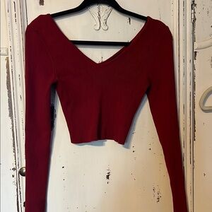 Forever 21 Red Long Sleeve Fitted Crop Bodysuit